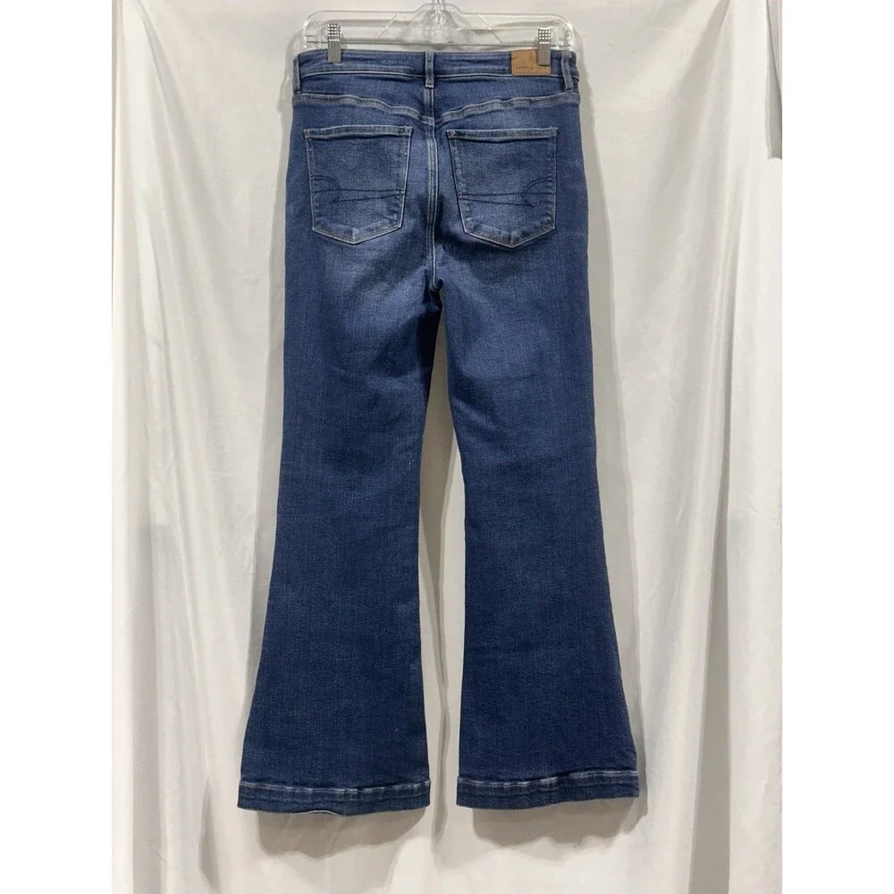 American Eagle Womens Super Hi-Rise Flare Jeans Medium Wash Blue Stretch Size 6
